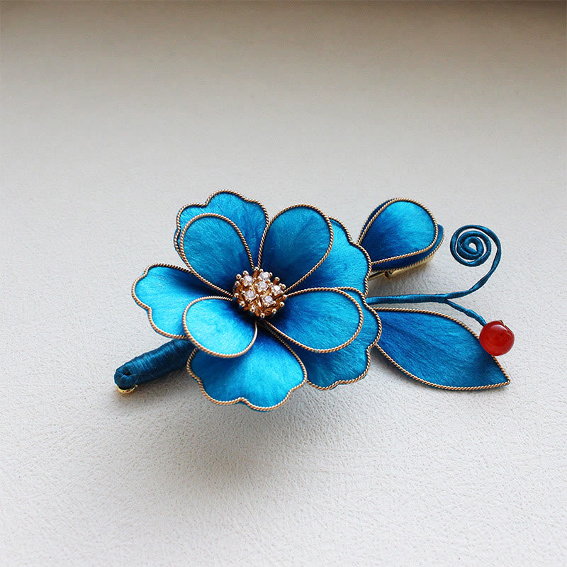 Buddha Stones Handcrafted Silk Art Velvet Flower Light Blue Flower Brooch - Light Blue Flower About 7.5*6cm - image 0