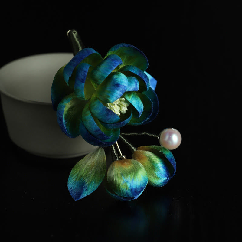 Buddha Stones Handmade Silk Art Velvet Camellia Blessing Protection Brooch - Camellia(Length: About 7-8cm) - image 0