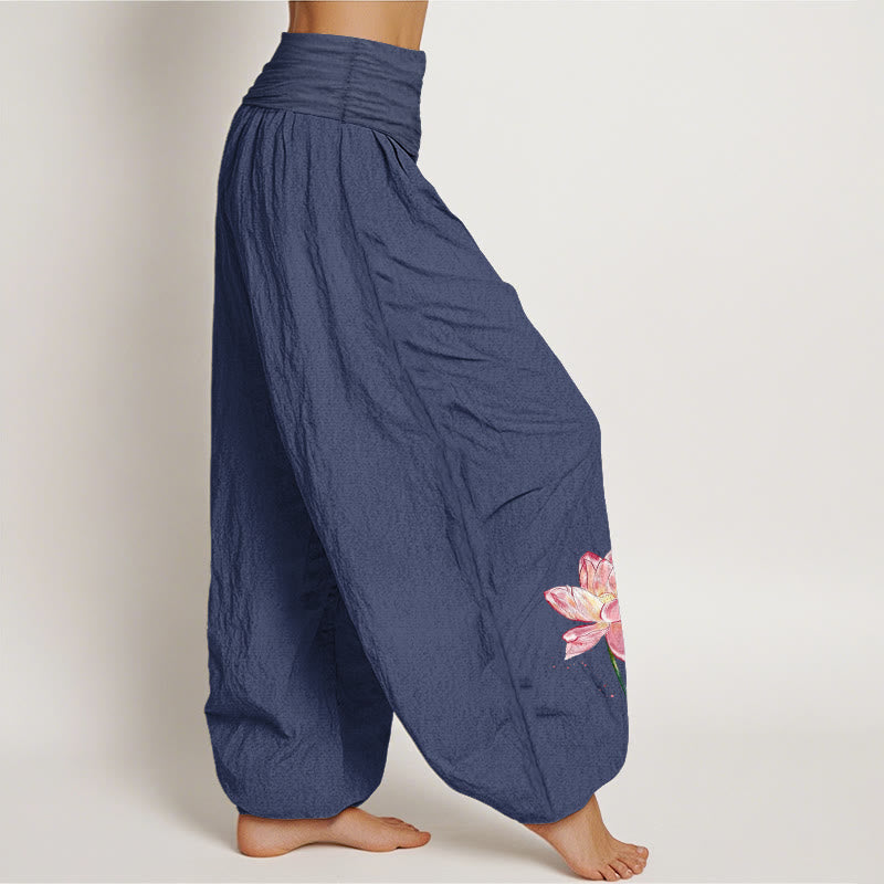 Buddha Stones Cotton Lotus Flower Sun Pattern Women's Elastic Waist Harem Pants - image 6