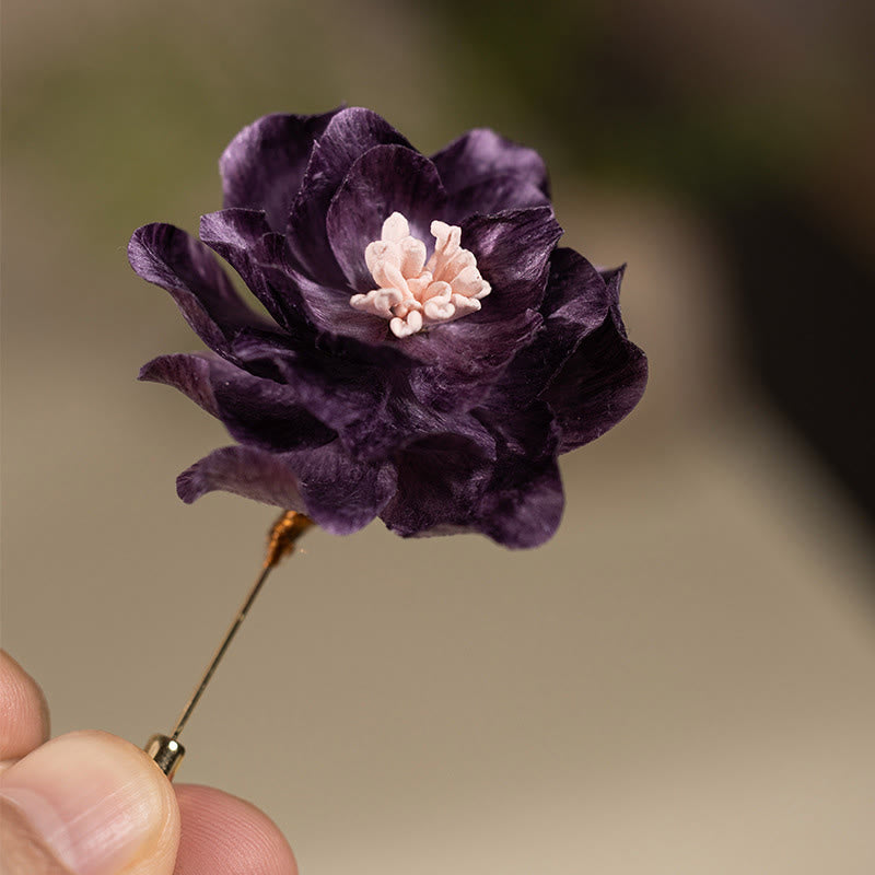 Buddha Stones Handcrafted Silk Art Purple Peony Flower Good Fortune Brooch - Purple Peony About 5*7.9cm - image 0