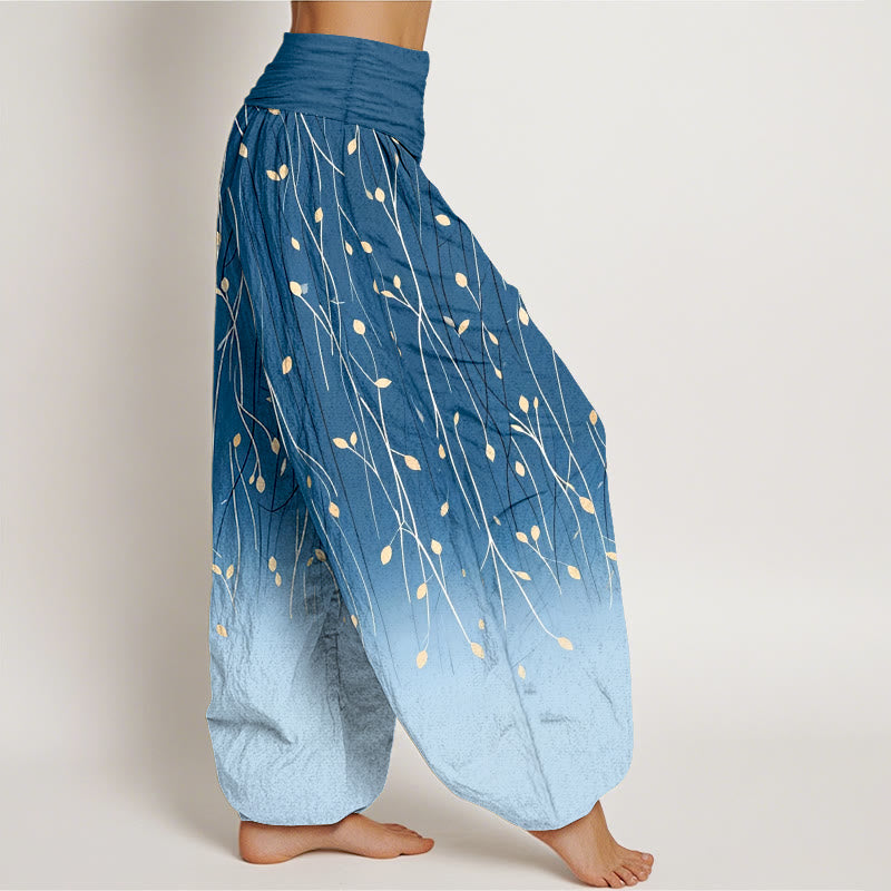 Buddha Stones Branches Leaves Pattern Gradient Women's Elastic Waist Pure Cotton Harem Pants - image 2