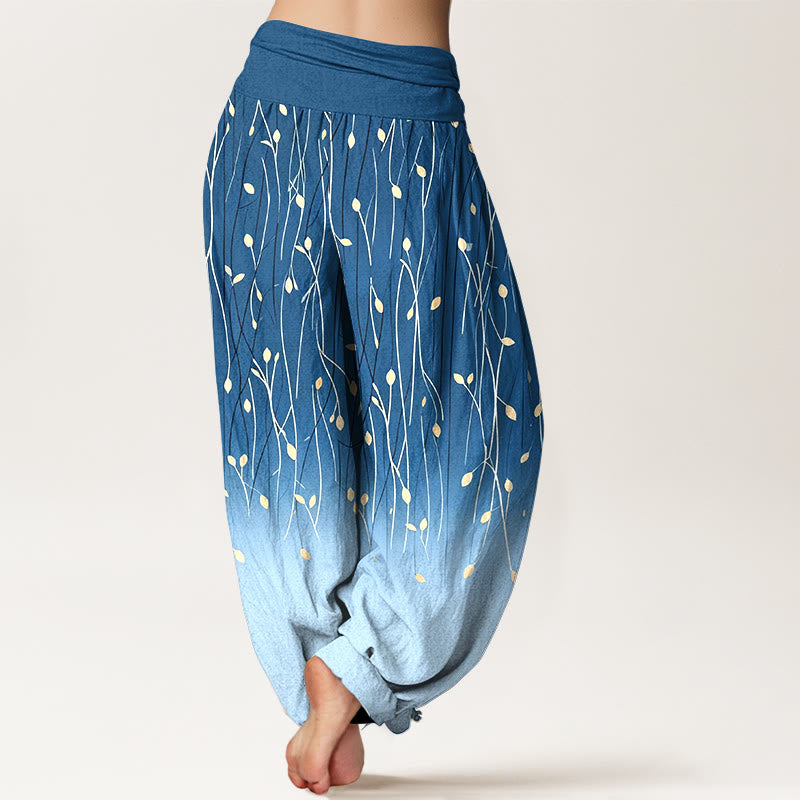 Buddha Stones Branches Leaves Pattern Gradient Women's Elastic Waist Pure Cotton Harem Pants - image 1