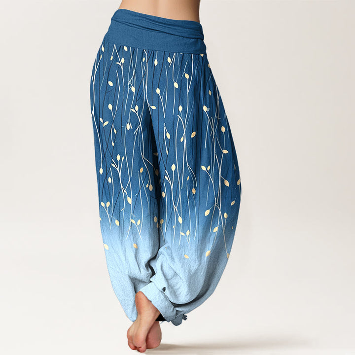 Buddha Stones Branches Leaves Pattern Gradient Women's Elastic Waist Pure Cotton Harem Pants - image 1