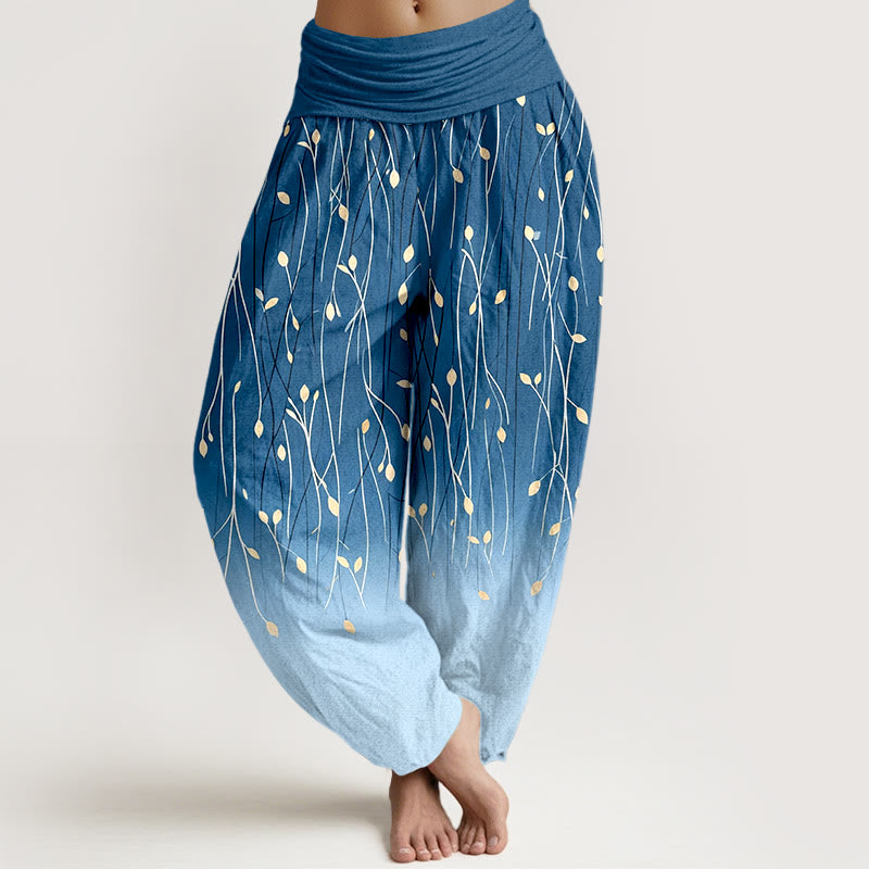 Buddha Stones Branches Leaves Pattern Gradient Women's Elastic Waist Pure Cotton Harem Pants - RoyalBlue - US16，UK/AU20，EU48 (3XL) - image 0