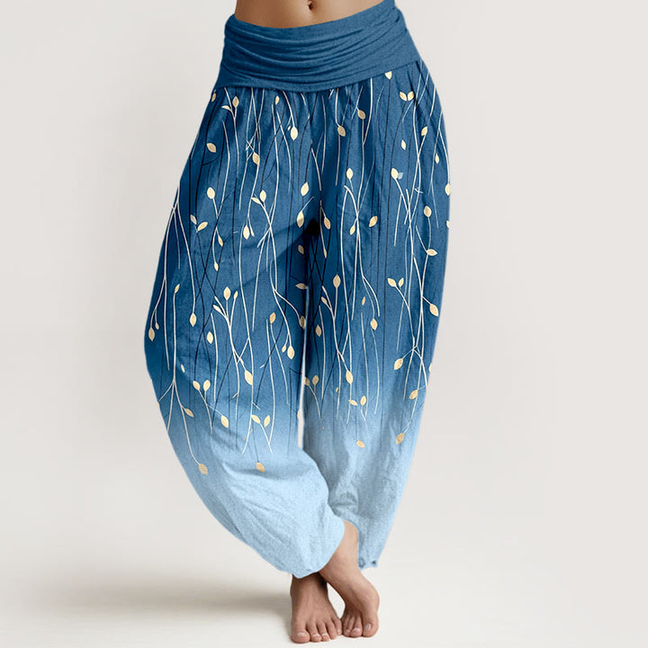 Buddha Stones Branches Leaves Pattern Gradient Women's Elastic Waist Pure Cotton Harem Pants - RoyalBlue - US16，UK/AU20，EU48 (3XL) - image 0