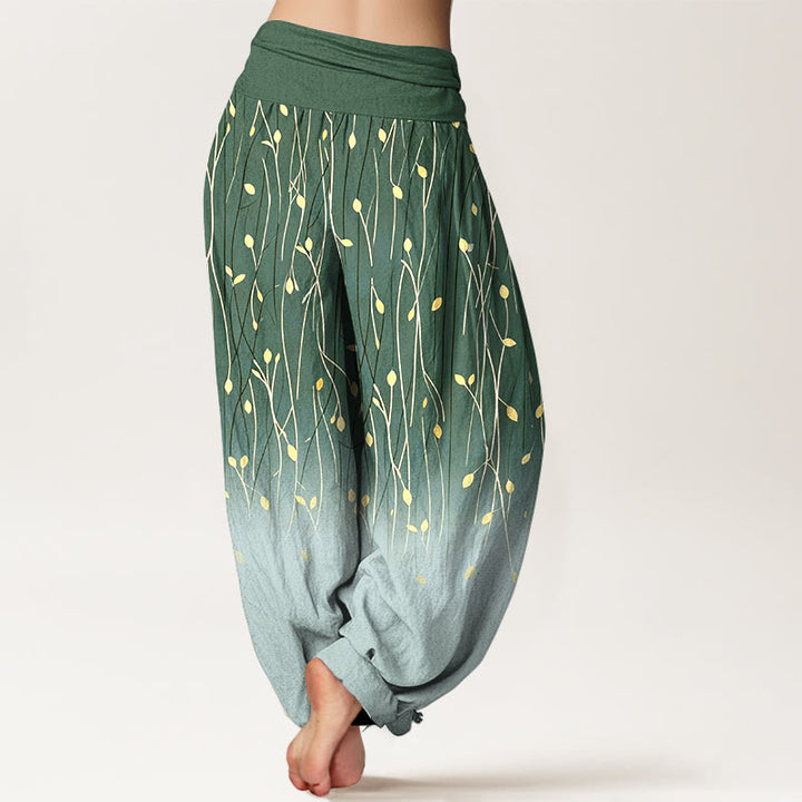 Buddha Stones Branches Leaves Pattern Gradient Women's Elastic Waist Pure Cotton Harem Pants - image 6