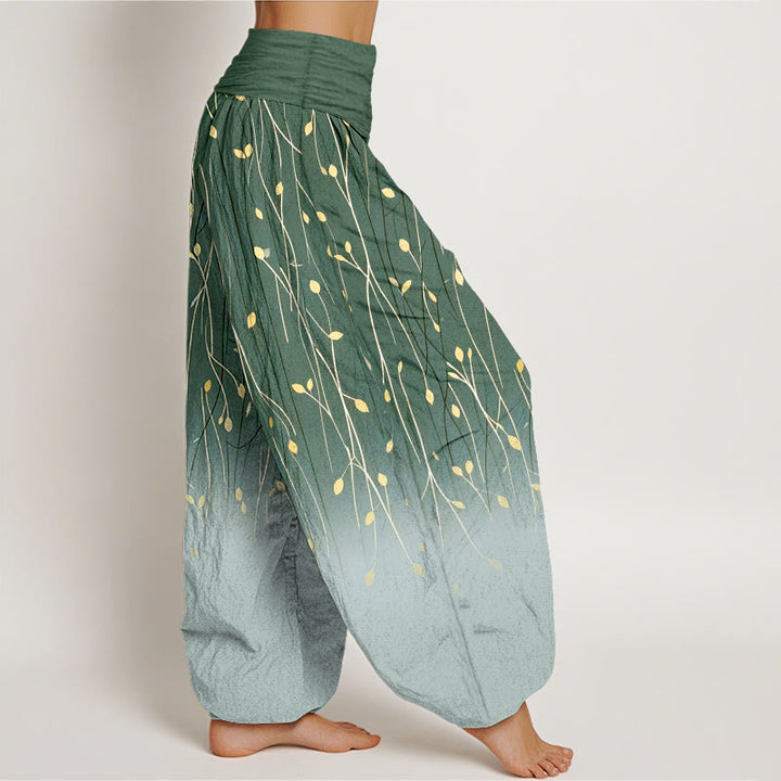 Buddha Stones Branches Leaves Pattern Gradient Women's Elastic Waist Pure Cotton Harem Pants - image 7