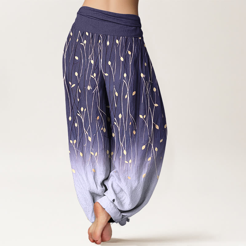 Buddha Stones Branches Leaves Pattern Gradient Women's Elastic Waist Pure Cotton Harem Pants - image 9
