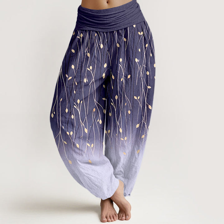 Buddha Stones Branches Leaves Pattern Gradient Women's Elastic Waist Pure Cotton Harem Pants - Purple - US16，UK/AU20，EU48 (3XL) - image 8