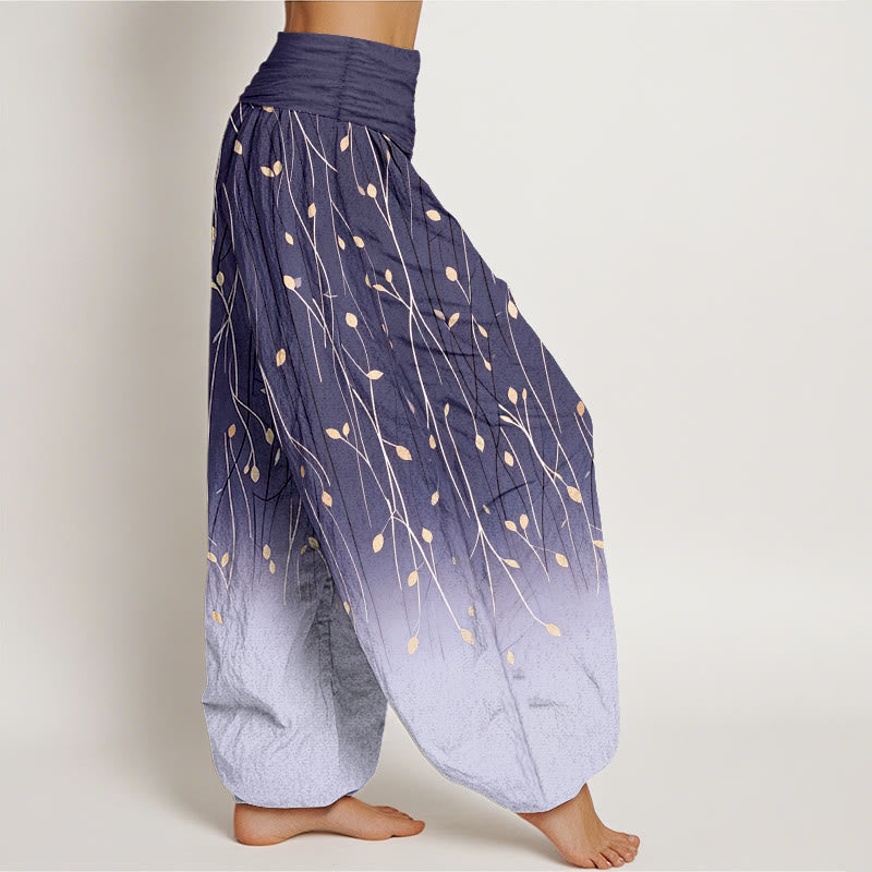 Buddha Stones Branches Leaves Pattern Gradient Women's Elastic Waist Pure Cotton Harem Pants - image 10