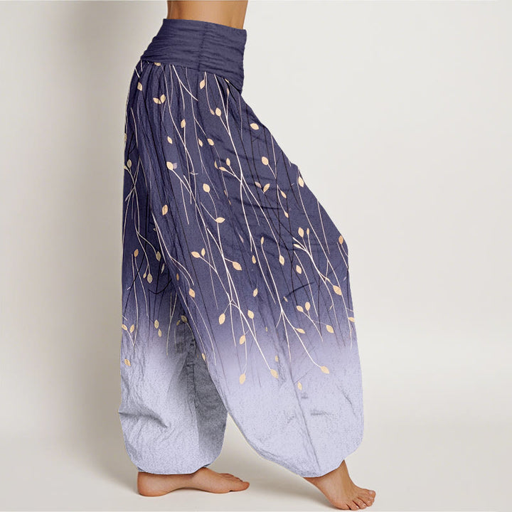 Buddha Stones Branches Leaves Pattern Gradient Women's Elastic Waist Pure Cotton Harem Pants - image 10