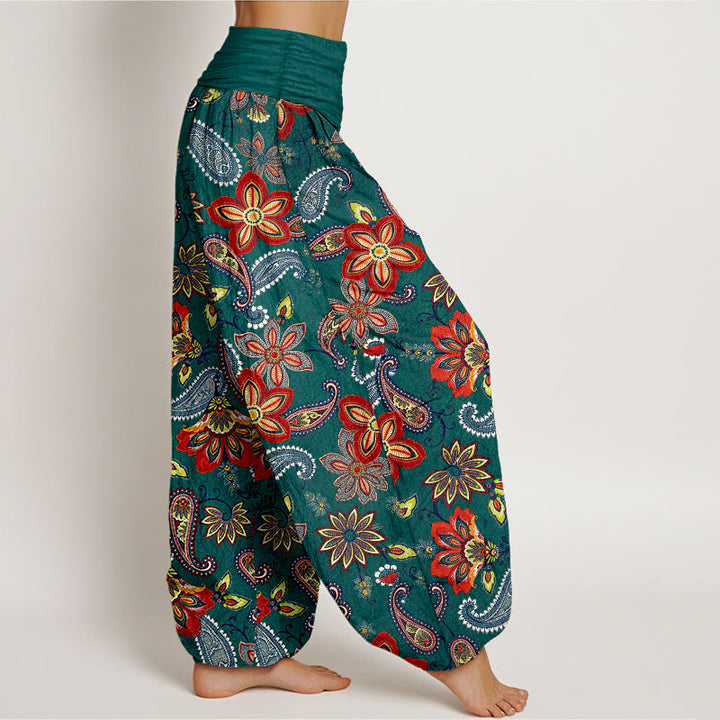 Buddha Stones Women's Elastic Waist Paisley Floral Pattern Pure Cotton Harem Pants - image 2