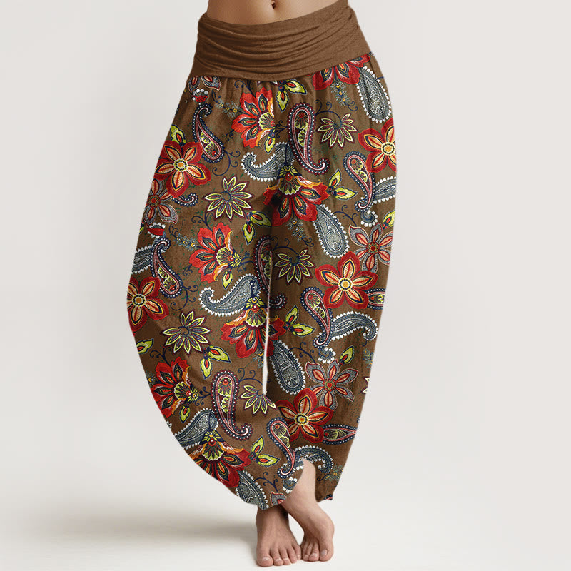 Buddha Stones Women's Elastic Waist Paisley Floral Pattern Pure Cotton Harem Pants - DarkGoldenrod - US16，UK/AU20，EU48 (3XL) - image 8