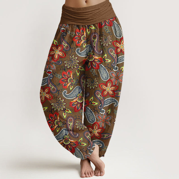 Buddha Stones Women's Elastic Waist Paisley Floral Pattern Pure Cotton Harem Pants - DarkGoldenrod - US16，UK/AU20，EU48 (3XL) - image 8