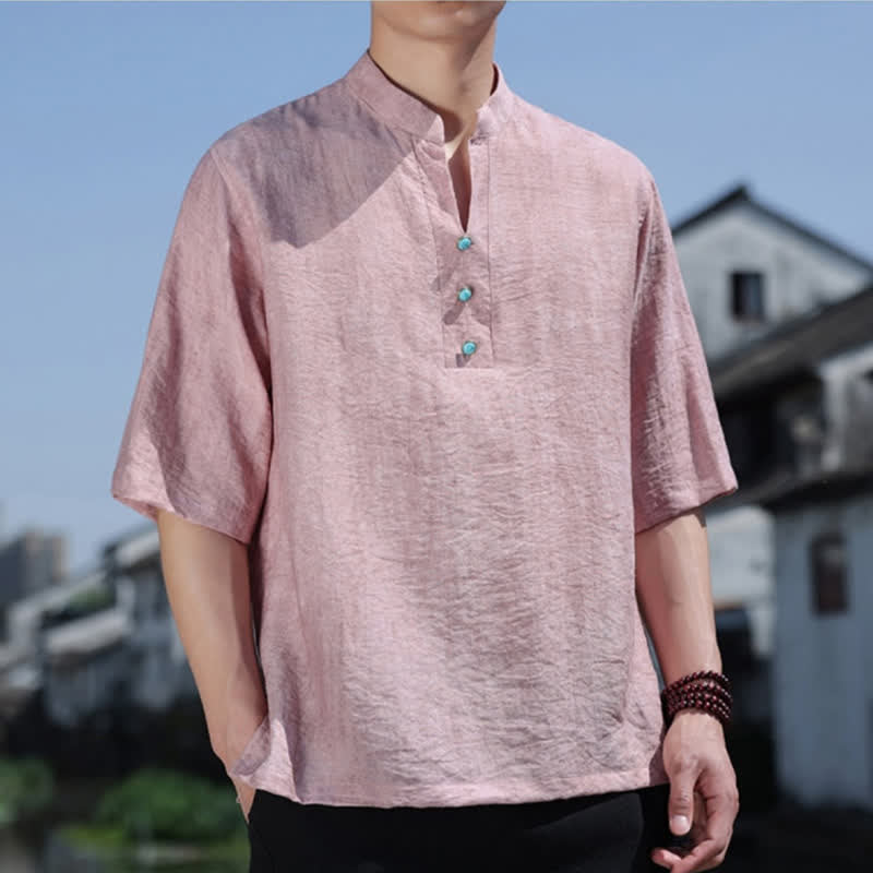 Buddha Stones Summer Dai Ethnic Short Sleeve Men's Notched Collar Button T-Shirt - image 12