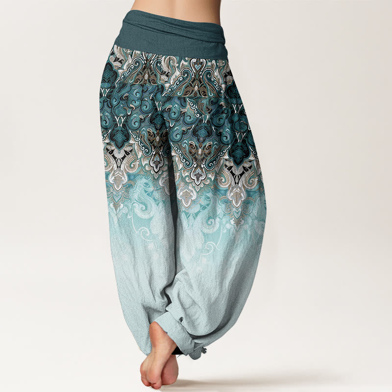 Buddha Stones Paisley Floral Gradient Design Women's Pure Cotton Elastic Waist Harem Pants - image 1
