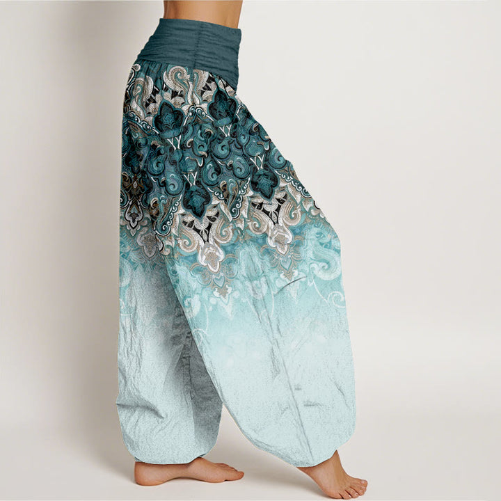 Buddha Stones Paisley Floral Gradient Design Women's Pure Cotton Elastic Waist Harem Pants - image 2
