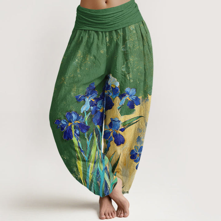 Buddha Stones Irises Pattern Pure Cotton Women's Elastic Waist Harem Pants - ForestGreen - US16，UK/AU20，EU48 (3XL) - image 8