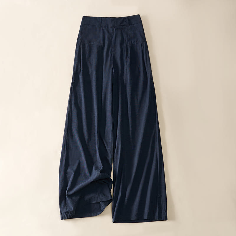 Buddha Stones Simple Zipper Design Cotton Women's Wide Leg Pants With Pockets - Navy Blue (Shade May Vary) - US8-10，UK/AU12-14，EU40-42 (2XL) - image 0