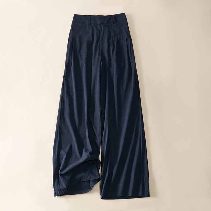 Buddha Stones Simple Zipper Design Cotton Women's Wide Leg Pants With Pockets - Navy Blue (Shade May Vary) - US8-10，UK/AU12-14，EU40-42 (2XL) - image 0