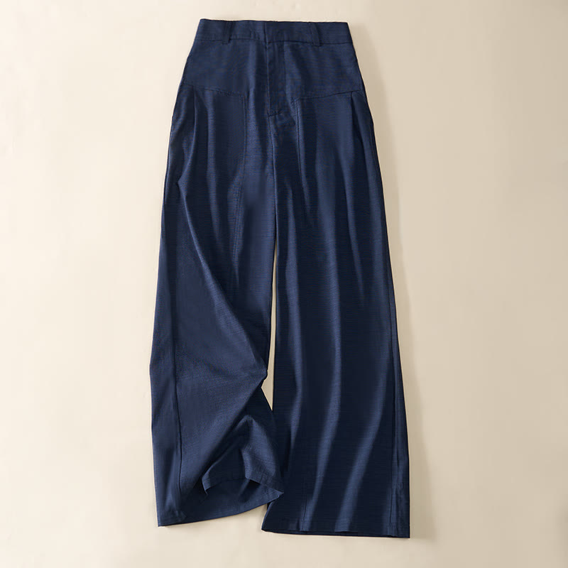 Buddha Stones Simple Zipper Design Cotton Women's Wide Leg Pants With Pockets - image 3