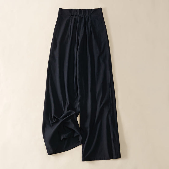 Buddha Stones Simple Zipper Design Cotton Women's Wide Leg Pants With Pockets - image 10