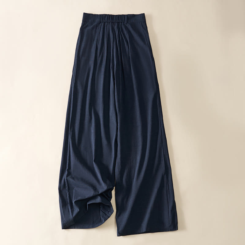 Buddha Stones Simple Zipper Design Cotton Women's Wide Leg Pants With Pockets - image 1