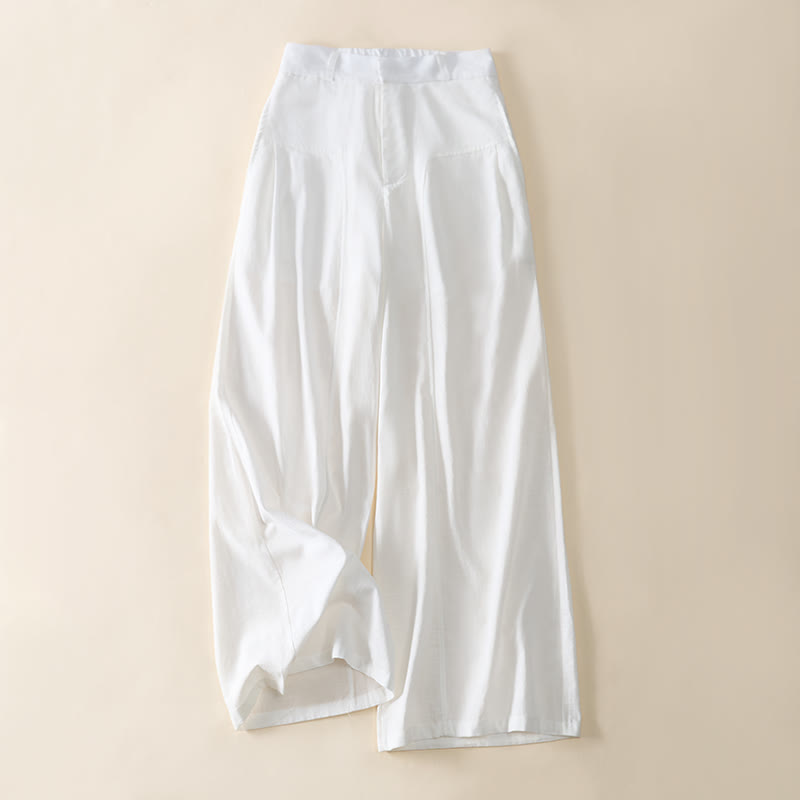 Buddha Stones Simple Zipper Design Cotton Women's Wide Leg Pants With Pockets - image 12