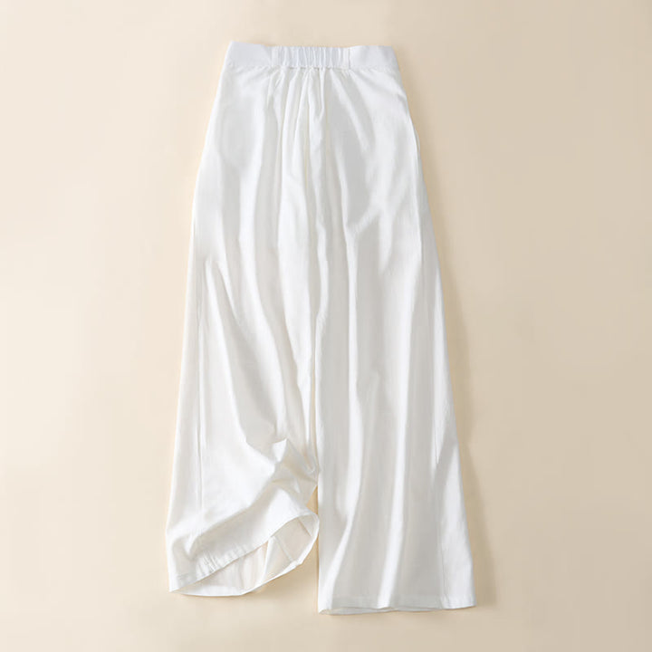 Buddha Stones Simple Zipper Design Cotton Women's Wide Leg Pants With Pockets - White - US8-10，UK/AU12-14，EU40-42 (2XL) - image 11