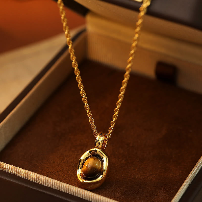 Buddha Stones Tiger Eye Red Agate Copper Plated Gold Chain Properity Necklace Pendant - Tiger Eye(Size: About 1.9*1.2*0.6cm) - image 1