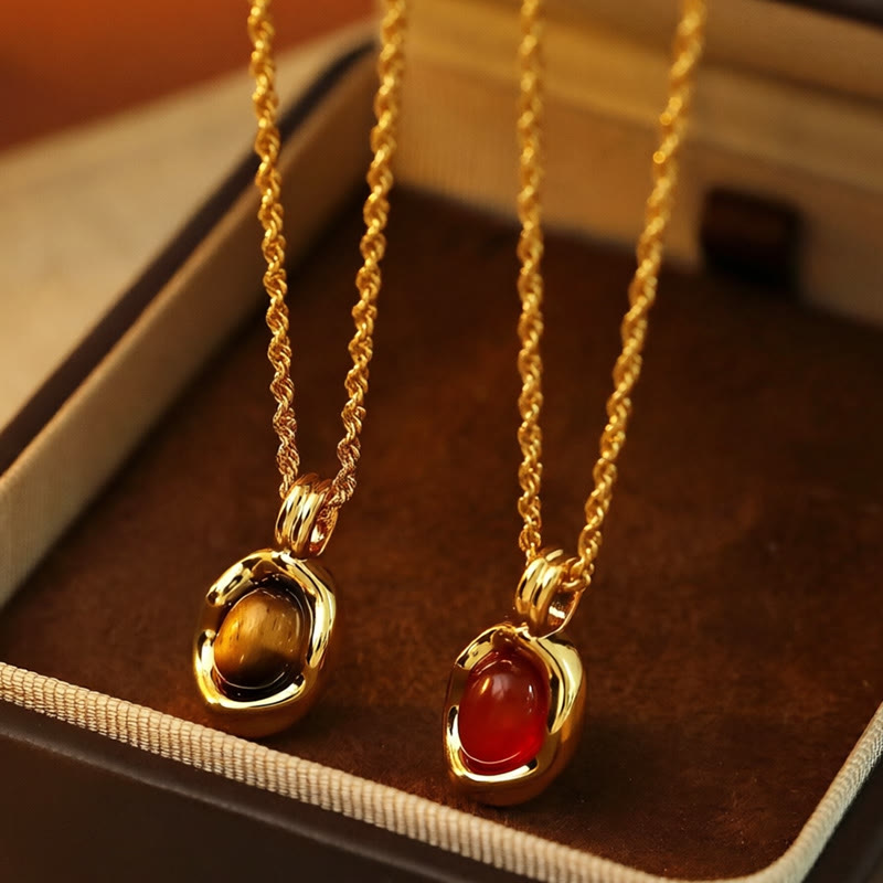 Buddha Stones Tiger Eye Red Agate Copper Plated Gold Chain Properity Necklace Pendant - image 0