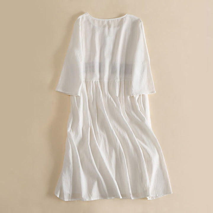 Buddha Stones Embroidery Geometry Half Sleeve Women's Midi Dress With Pockets - image 1