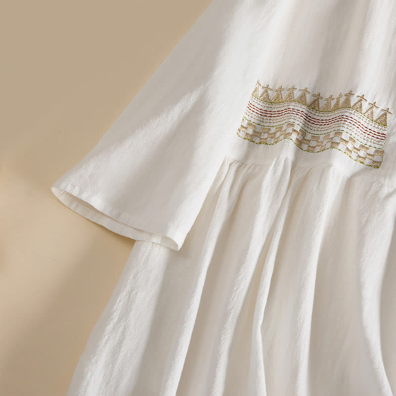 Buddha Stones Embroidery Geometry Half Sleeve Women's Midi Dress With Pockets - image 4