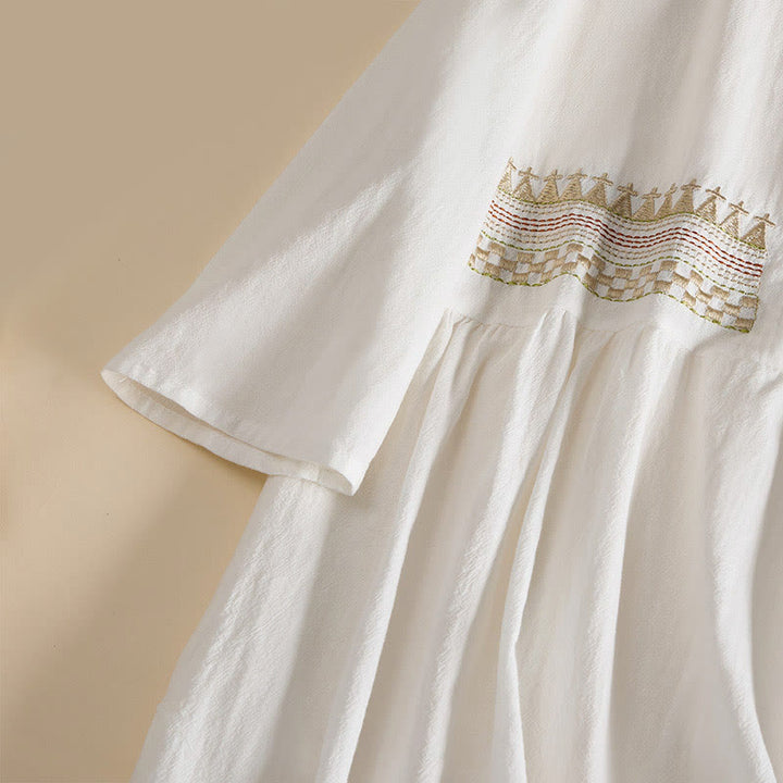 Buddha Stones Embroidery Geometry Half Sleeve Women's Midi Dress With Pockets - image 4