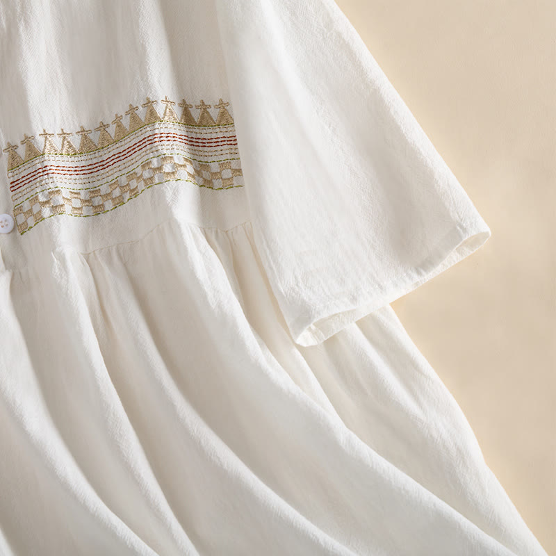 Buddha Stones Embroidery Geometry Half Sleeve Women's Midi Dress With Pockets - image 5