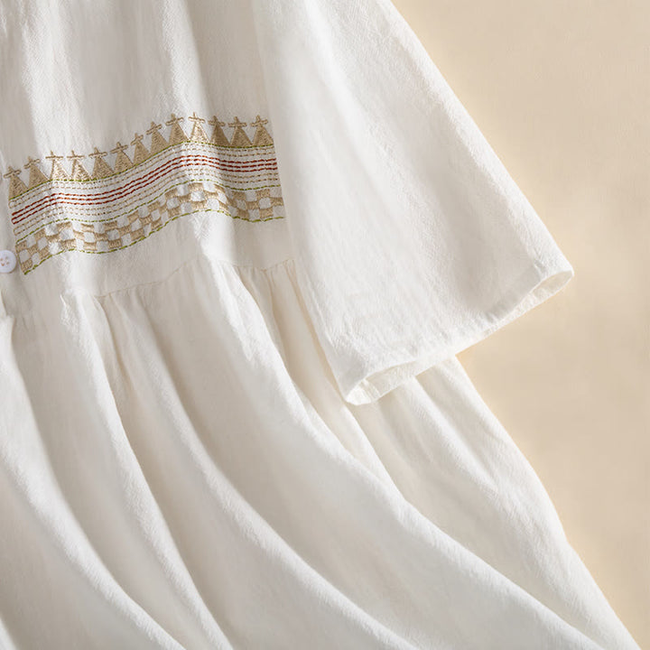 Buddha Stones Embroidery Geometry Half Sleeve Women's Midi Dress With Pockets - image 5