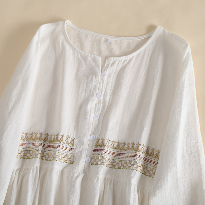 Buddha Stones Embroidery Geometry Half Sleeve Women's Midi Dress With Pockets - image 2