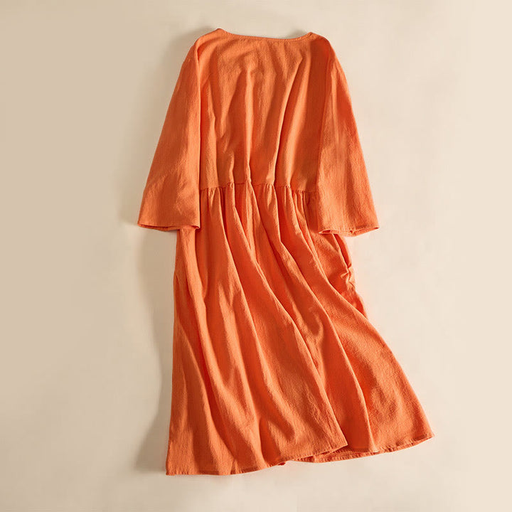 Buddha Stones Embroidery Geometry Half Sleeve Women's Midi Dress With Pockets - image 9