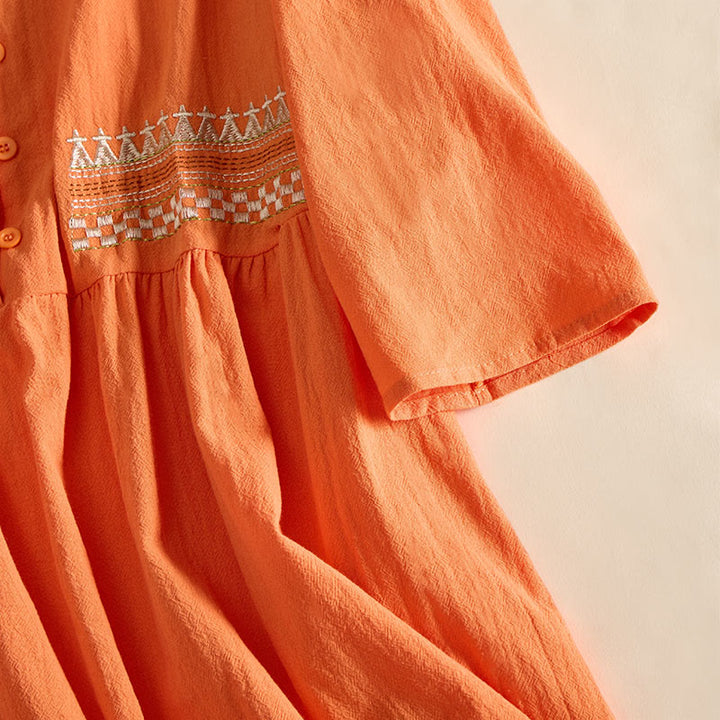 Buddha Stones Embroidery Geometry Half Sleeve Women's Midi Dress With Pockets - image 13