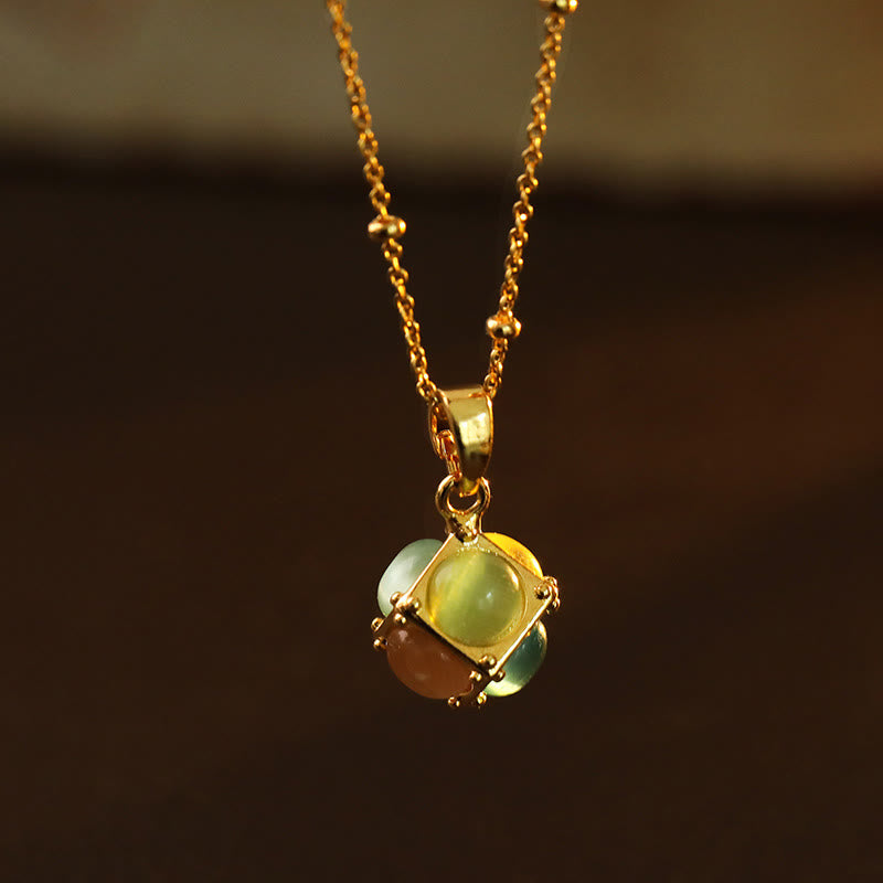 Buddha Stones Multicolored Cat's Eye Inlaid Design Cube Protection Necklace Pendant - image 3