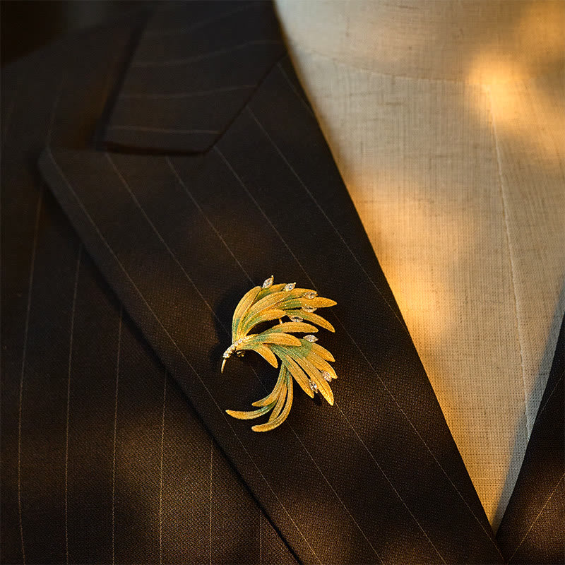 Buddha Stones Phoenix Feather Strength Copper Brooch - image 3