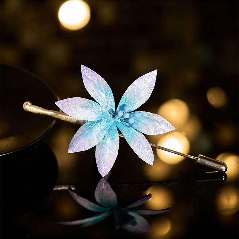 Buddha Stones Handcrafted Silk Art Velvet Flower Blessing Blue Flower Brooch - Blue Flower About 3.5*7.7cm - image 0