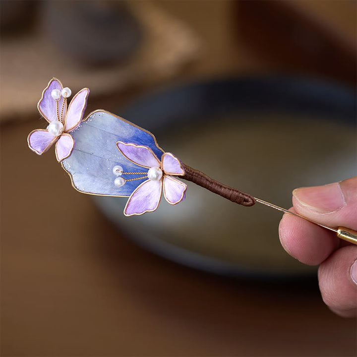 Buddha Stones Handcrafted Silk Art Velvet Flower Purple Butterfly Freedom Brooch - image 2