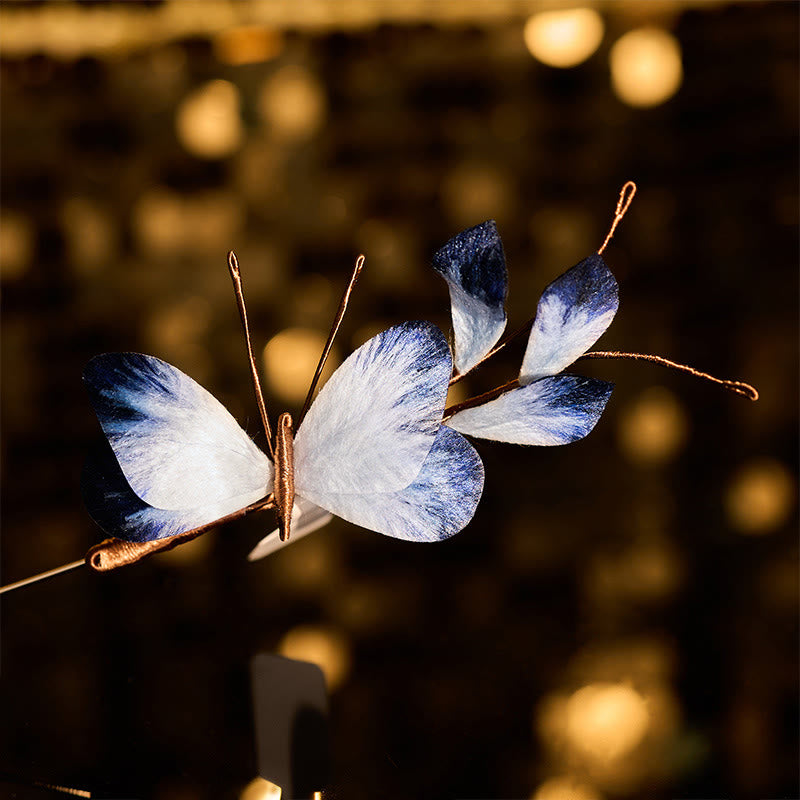 Buddha Stones Handcrafted Silk Art Velvet Flower White Butterfly Brooch - White Butterfly About 5.3*15cm - image 0
