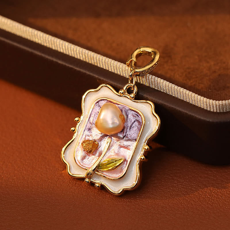 Buddha Stones Flower Oil Painting Pearl Copper Healing Necklace Pendant - image 3