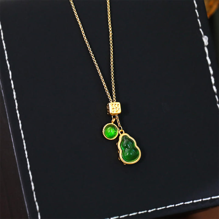 Buddha Stones Gourd Green Agate Copper Inlaid Design Luck Necklace Pendant - image 2