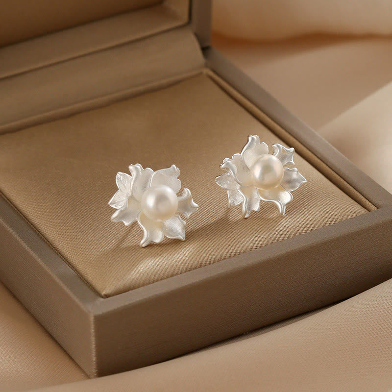 Buddha Stones Natural Pearl Copper Flower Healing Stud Earrings - Pearl Earrings(925 Sterling Silver Posts) - image 0