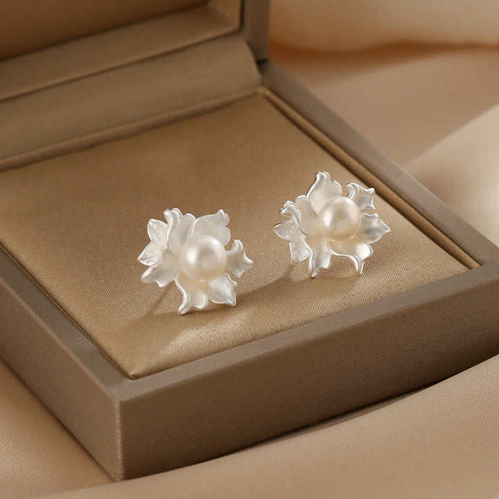 Buddha Stones Natural Pearl Copper Flower Healing Stud Earrings - Pearl Earrings(925 Sterling Silver Posts) - image 0