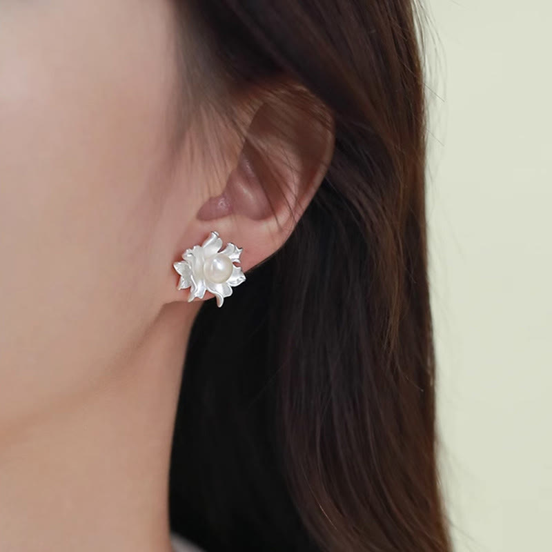 Buddha Stones Natural Pearl Copper Flower Healing Stud Earrings - image 6