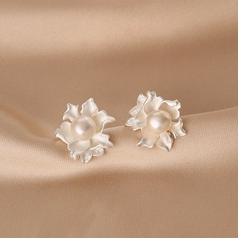 Buddha Stones Natural Pearl Copper Flower Healing Stud Earrings - image 4